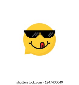 speech bubble emoji with tongue. concept of trendy people or hipster and thug life or tgif meme. cartoon flat style trend modern 8bit expression logotype graphic design element isolated on white