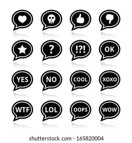 Speech bubble emotion icons - love, like, anger, wtf, lol, ok