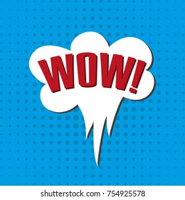 Speech bubble with emotional text WOW. Vector illustration.