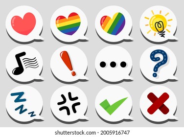 Speech bubble with emotions icon set.  Balloon emotion feeling icon with shadow. Vector illustration isolated.