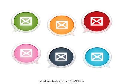 the speech bubble with envelope icon / the collection of six bubbles with envelope pictogram