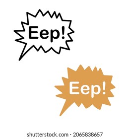 Speech bubble with an exclamation - eep! Isolated on white background. The expression means surprise, fright. Doodles and flat style. White word on a mustard cloud. Vector illustration.