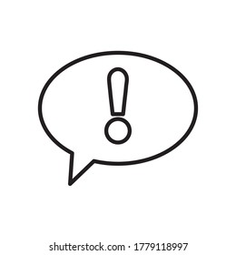 burbuja de voz con icono de signo de exclamación sobre fondo blanco, estilo de línea, ilustración vectorial