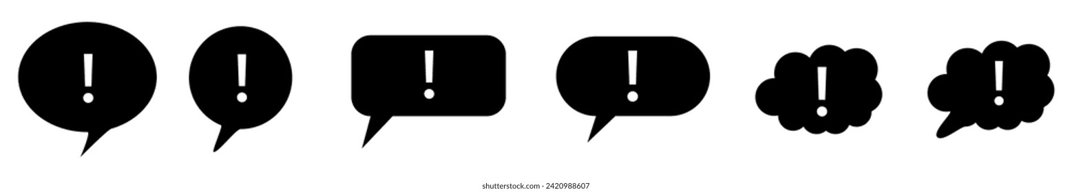 Burbuja de voz con signo de exclamación. Aislado sobre fondo transversal.