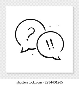 Speech bubble exclamation mark and question mark communication icons in hand drawn style. Vector EPS 10