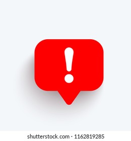 Speech bubble with exclamation mark. Red attention sign icon. Hazard warning symbol. Vector illustration in flat style.