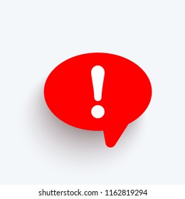 Speech bubble with exclamation mark. Red attention sign icon. Hazard warning symbol. Vector illustration in flat style.