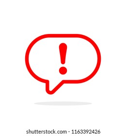 Speech bubble with exclamation mark. Red attention sign icon. Hazard warning symbol. Vector illustration in flat style.