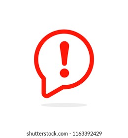 Speech bubble with exclamation mark. Red attention sign icon. Hazard warning symbol. Vector illustration in flat style.