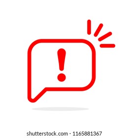 Speech bubble with exclamation mark. Red attention sign icon. Hazard warning symbol. Vector illustration in flat style.