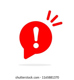 Speech bubble with exclamation mark. Red attention sign icon. Hazard warning symbol. Vector illustration in flat style.