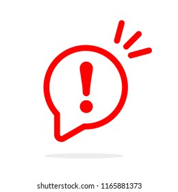 Speech bubble with exclamation mark. Red attention sign icon. Hazard warning symbol. Vector illustration in flat style.