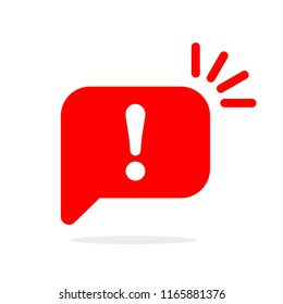 Speech bubble with exclamation mark. Red attention sign icon. Hazard warning symbol. Vector illustration in flat style.