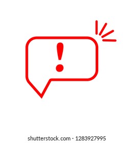 	
Speech bubble with exclamation mark. Red attention sign icon. Hazard warning symbol. Vector illustration in flat style.