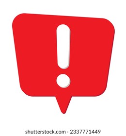 Speech bubble with exclamation mark. Red attention sign icon. Hazard warning symbol. Vector illustration in flat style.