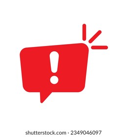 Speech bubble with exclamation mark. Red attention sign icon. Hazard warning symbol. Vector illustration in flat style.