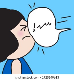 Speech Bubble With Exclamation Mark Sign Attacked Girl's Face. Social Interaction Concept Card Character illustartion