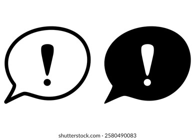Speech bubble with exclamation point icons vector symbol. Flat style vector illustration isolated design. Hand drawn design.
