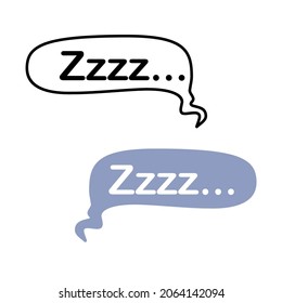 Speech bubble with an exclamation - zzzz! Isolated on white background. The sound of snoring during sleep. Boredom. Doodles and flat style. White word on a gray cloud. Vector illustration.
