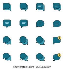 Speech Bubble Filled Line Icon Set Vector