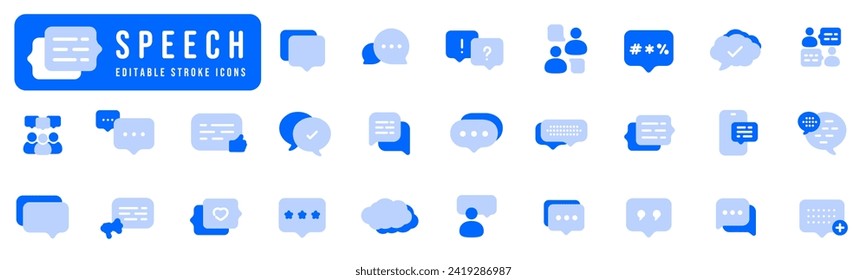 Speech bubble filled line icon set. Talk, people, man, user, dialog, chat, cloud etc.