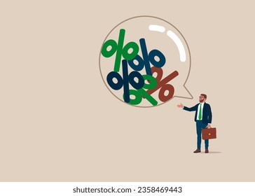 Speech bubble filled with percentage. Interest, financial and mortgage rates. Vector illustration