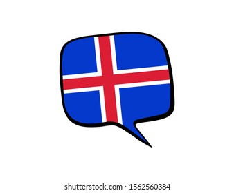 Speech bubble with the flag of Iceland on the white background. Vector illustration