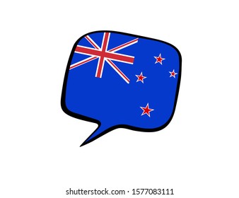 Speech bubble with the flag of New Zealand on the white background. Vector illustration