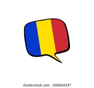 Speech bubble with the flag of Romania on the white background. Vector illustration