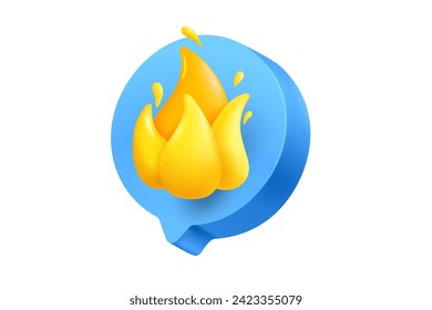 Sprachblase mit Flammen auf weißem Hintergrund. 3D-Vektorgrafik
