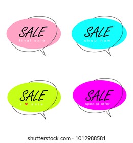 Speech bubble flat design isolated on white background. For web site, banner design, sticker template, badge. Useful for placard,cards and poster. Collection of creative banner, modern concept
