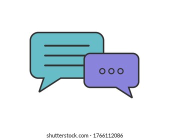 Speech bubble in flat. Discussion conversation icons. Chat dialogue in baloon style. Isolated talk or comment elements. Text message template. Chatting blank mockup. Vector EPS 10
