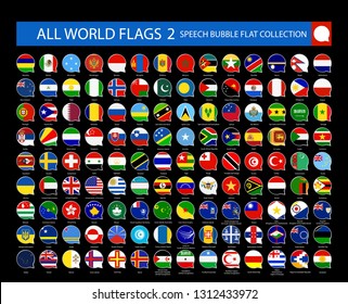 Speech bubble flat flags collection isolated on black background. Part 2. All World Flags Vector Collection. All flags are organized by layers with each flag on a single layer properly named.