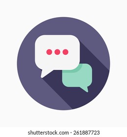 Speech bubble flat icon with long shadow on blue circle background , vector illustration , eps10