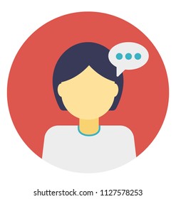 Speech bubble, flat icon talking girl