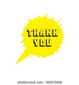 Speech bubble flat icon, Thank You, design in yellow. Textured and painted with watercolor. Balloon made of paint brush and stroke.  