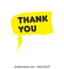 Speech bubble flat icon, Thank You, design in yellow. Textured and painted with watercolor. Balloon made of paint brush and stroke.  