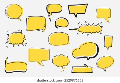 Speech bubble flat outline vector set. comic speech