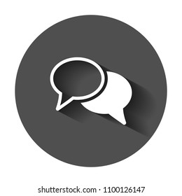 Speech bubble flat vector icon. Discussion dialog illustration. Business pictogram concept. Business concept simple flat pictogram with long shadow.