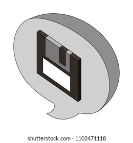 speech bubble with floppy isometric icon