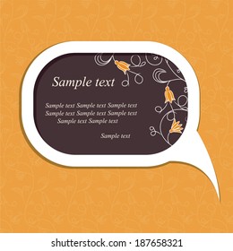 Speech bubble with floral elements on floral background.