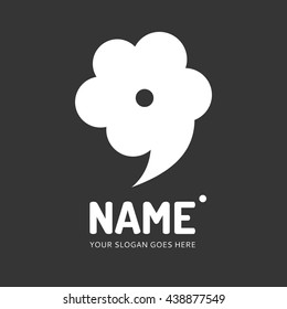 Speech bubble and flower. Vector logo design. Business concept icon.