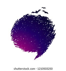 Speech bubble with flying halloween bats, Dark gradient grunge hand drawn scribble isolated on white background