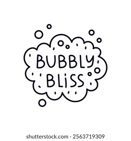 Speech Bubble with Foam and Text. Hand drawn comic frame with soapy and beer texture and handwritten phrase Bubbly Bliss. Vector illustration
