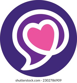 Speech bubble forming a heart. Podcast conversation discussion icon logo symbol about love relationship and life.