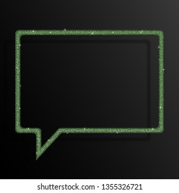 Speech bubble frame with green sequins glitters sparkles paillettes. Party chat, light music shiny sequins. Green dots glitter texture. Conversation, talk, speaking, dialog. Bright frame. Repeat.