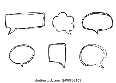 Speech bubble frame scribble fast hand drawing, pent or marker drawing. Comic sketch border, highlight. Cloud, heart, circle bubble chat, text box.