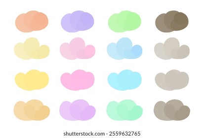 Speech bubble frame set Colorful, fluffy and cute clouds Watercolor vector illustration material