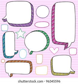 Speech Bubble Frames Notebook Doodles- Back to School Hand Drawn Design Elements on Lined Sketchbook Paper Background- Vector Illustration