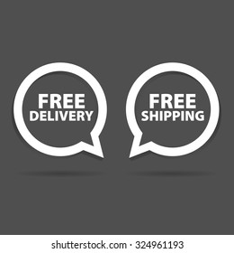 speech bubble of free delivery and shipping vector in grey
